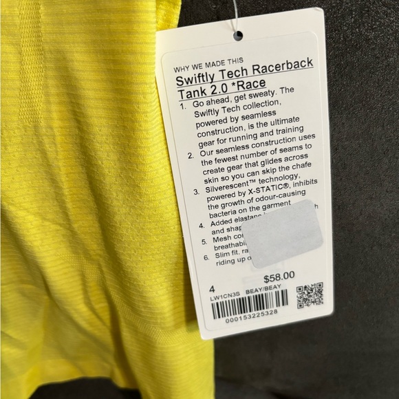 Lululemon Swiftly Tech Racerback 2.0 *Race Length, Beaming Yellow - Picture 5 of 6